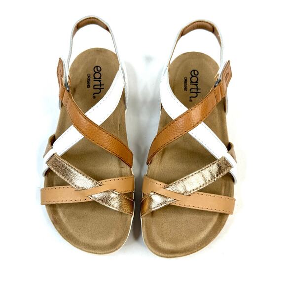 Earth Shoes - Earth Women's Sterling  Sandals Size 6W COLOR:COGNAC/GOLD MULTI LEATHER NWT